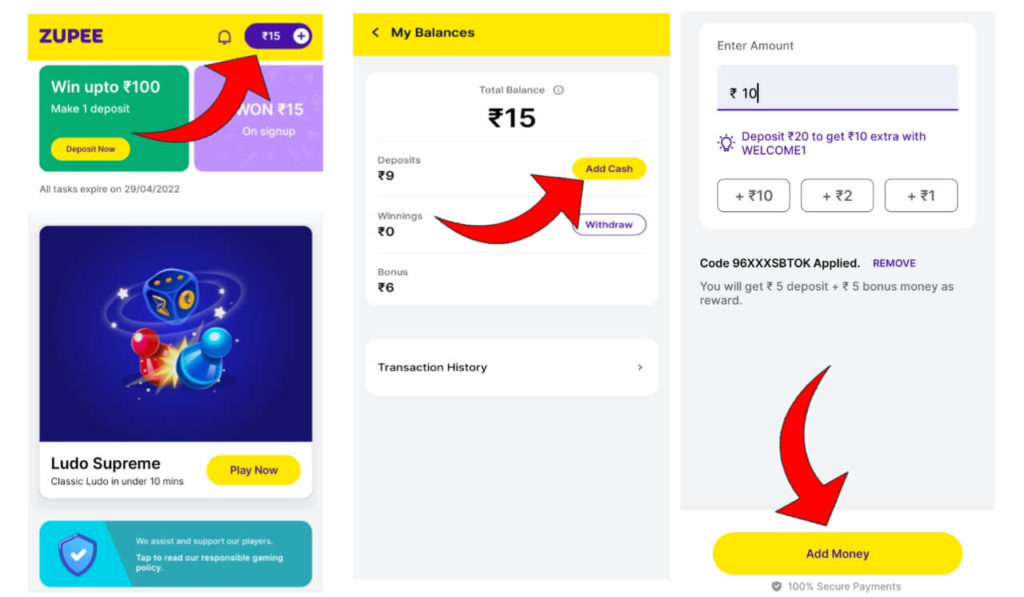 How To Add Money To Zupee Gold App